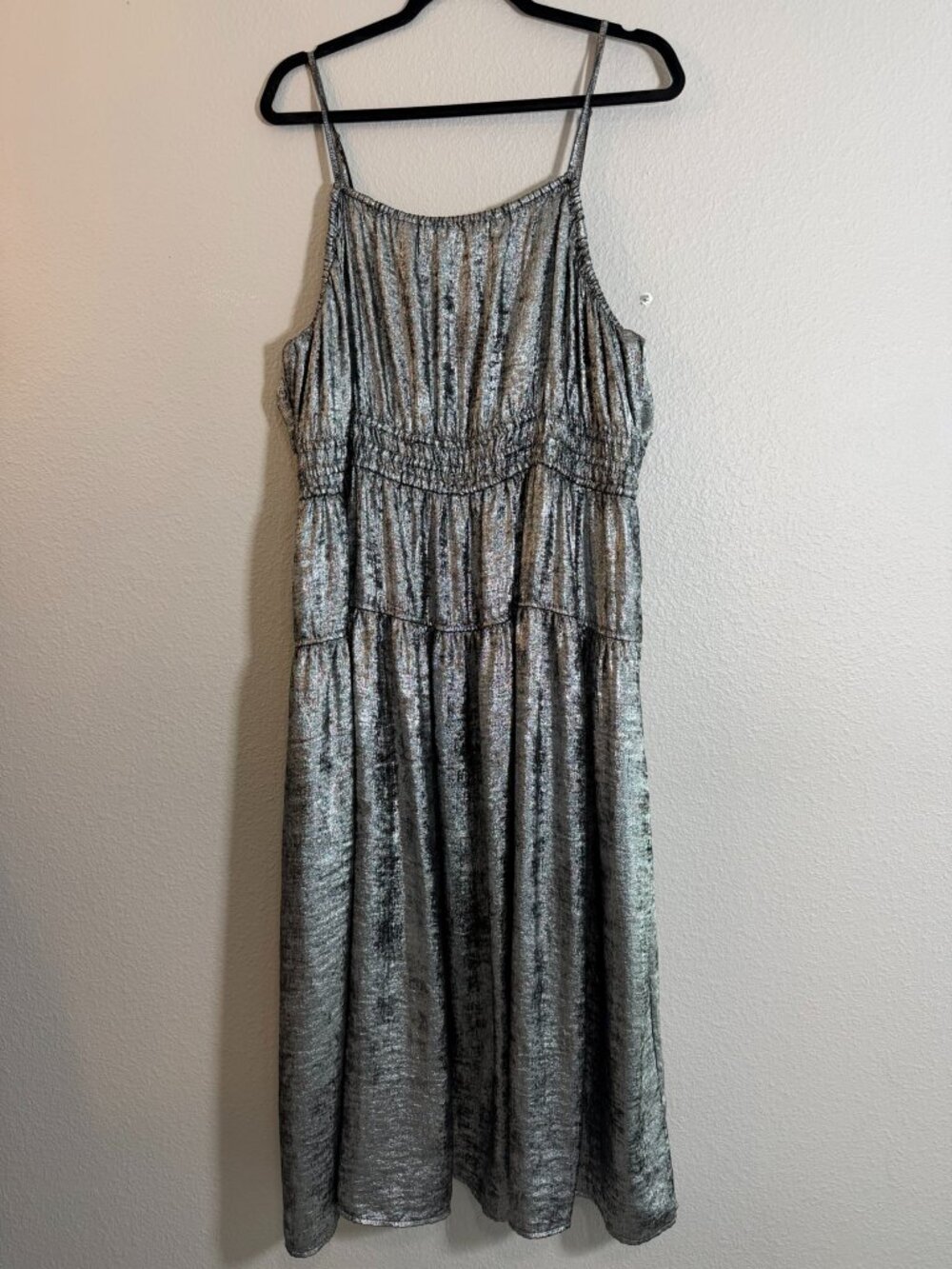 Old Navy Silver Metallic Tiered Midi Dress XXL